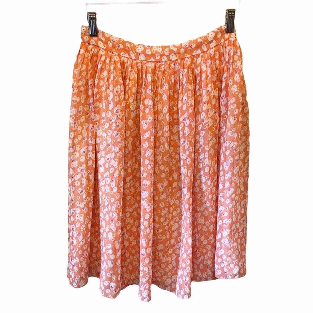 DownEast Orange Floral Spring Skirt Cottegecore Small